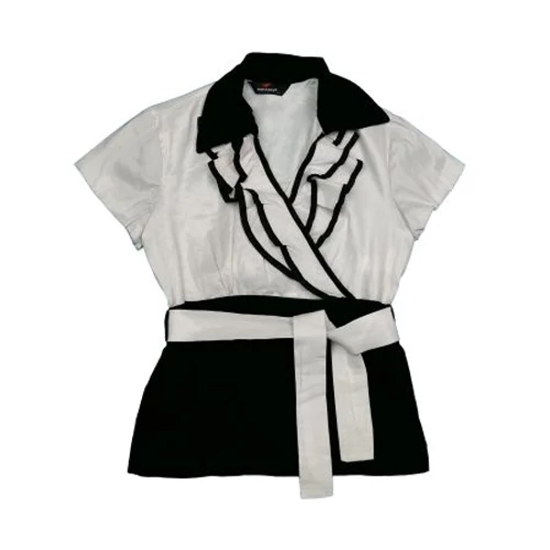 Fekete-fehér fodros blúz (42)