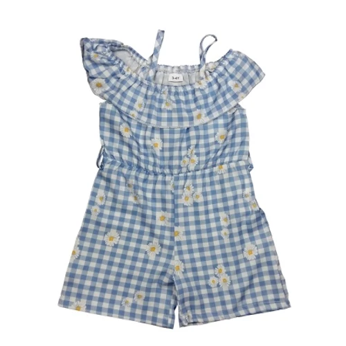 Kék kockás margarétás overálshort (104)