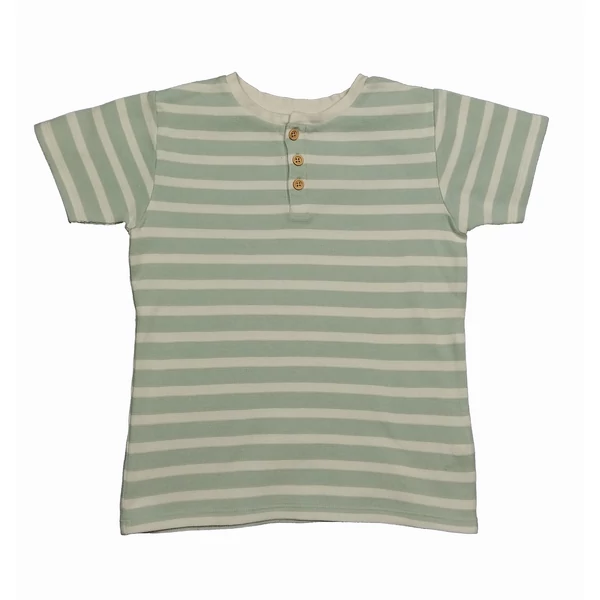 Zöld csíkos gombos póló (128)