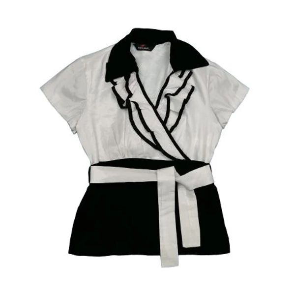 Fekete-fehér fodros blúz (42)